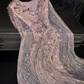 Light pink V-neck sleeveless fitted long sexy ball gown, bridal dress R8756