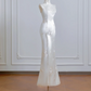 White cheongsam, fitted waist, slim hips, sexy long ball gown R8214