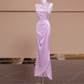 Light purple Chinese cheongsam, fitted waist, elegant ball gown/bridal dress R8300