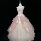Light pink strapless, fitted waist, full skirt, long ball gown, bridal dress R9056