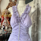 Purple halter-neck fitted long dress, ball gown R6349