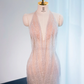 Light pink halter neck fitted waist long ball gown, bridal gown R8996