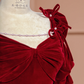 Red square neckline fitted long ball gown R8415