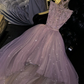 Light pinkish-purple halter neck, fitted waist, full skirt, long ball gown, bridal dress R8786