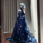 Blue strapless fitted long ball gown R8633