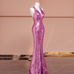 Light purple halter-neck sequined fitted waist bodycon sexy long ball gown, bridal dress R8390
