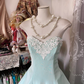 Light blue tube top slim waist A-line long skirt ball gown R6191