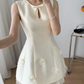 White satin neckline hollow design waist slim A-line skirt short skirt homecoming dress R4207