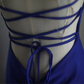 Blue halter-neck backless sexy fitted long ball gown R6710