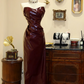 Red strapless fitted long ball gown, bridal dress R7182