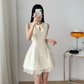 White satin neckline hollow design waist slim A-line skirt short skirt homecoming dress R4207