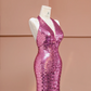 Light purple halter-neck sequined fitted waist bodycon sexy long ball gown, bridal dress R8390