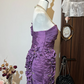 Purple asymmetrical neckline three-dimensional flower pleated waist hip sexy short skirt homecoming dress R4246