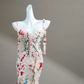 Pink suspender three-dimensional small flower waist slim hip long skirt, prom dress R5639