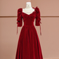 Red square neckline fitted long ball gown R8415