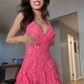 Rose Red Sequined Strapless Low-cut Sexy Waist Slim Skirt Homecoming Dress R5479