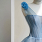 Blue one-shoulder slim waist cake skirt long dress, prom dress R5675