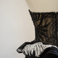 Black strapless lace dress with a fitted waist and full skirt, long ball gown R8541