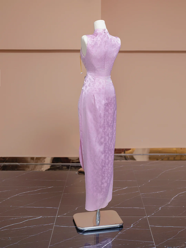 Light purple Chinese cheongsam, fitted waist, elegant ball gown/bridal dress R8300