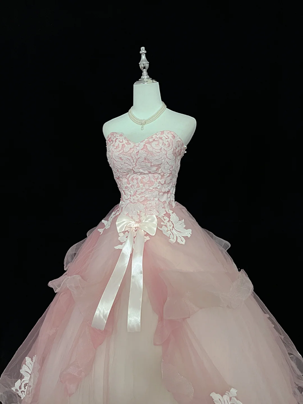 Light pink strapless, fitted waist, full skirt, long ball gown, bridal dress R9056