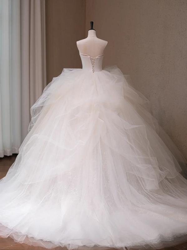 White tube top waist puffy skirt tulle bridal dress R5716