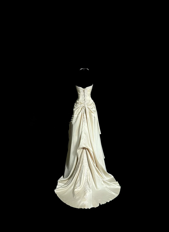 White strapless fitted long ball gown R6630