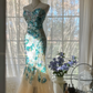Light blue sequined strapless fitted waist bodycon fishtail long ball gown R7705