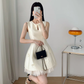 White satin neckline hollow design waist slim A-line skirt short skirt homecoming dress R4207