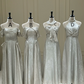 Silver waist-cinched, sexy and figure-flattering ball gown, bridesmaid dress R5951