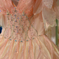 Pink suspenders, diamonds, waist-slimming, flower bud skirt, short skirt, homecoming dress R4170