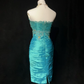 Lake blue tube top waist pleated hip skirt homecoming dress R4937