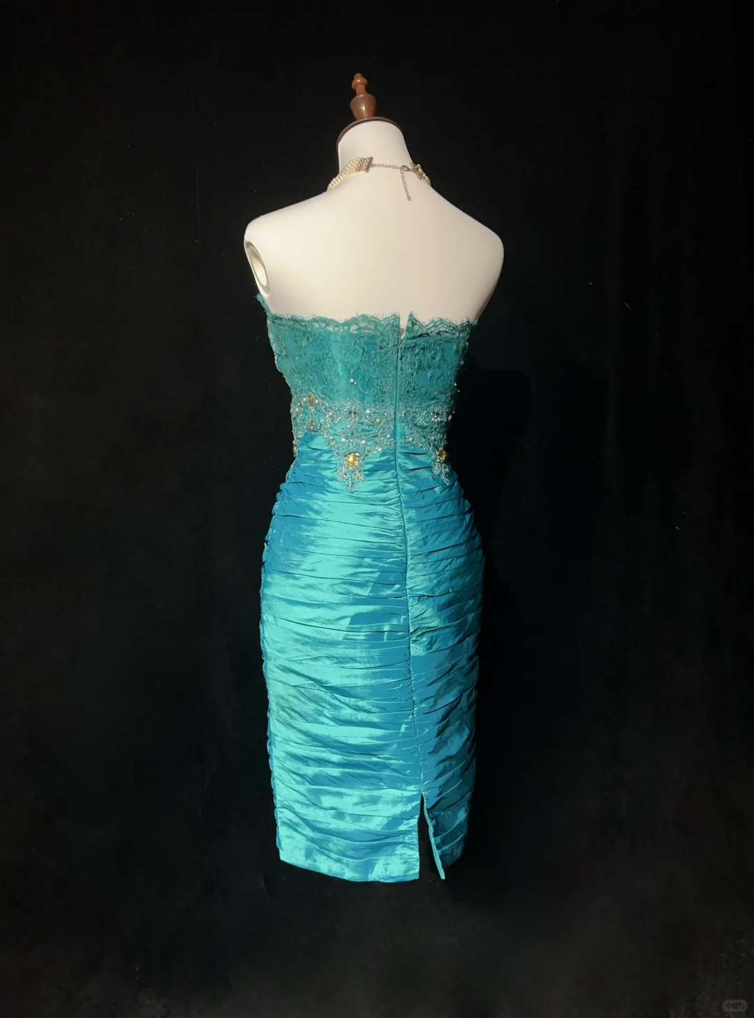 Lake blue tube top waist pleated hip skirt homecoming dress R4937