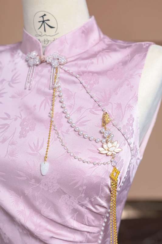 Light purple Chinese cheongsam, fitted waist, elegant ball gown/bridal dress R8300