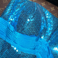 Blue strapless sequined fitted long ball gown R6989