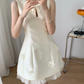 White satin neckline hollow design waist slim A-line skirt short skirt homecoming dress R4207