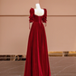 Red square neckline fitted long ball gown R8415