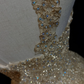 Gold lace hollow strap waist A-line princess short dress homecoming dress R4897