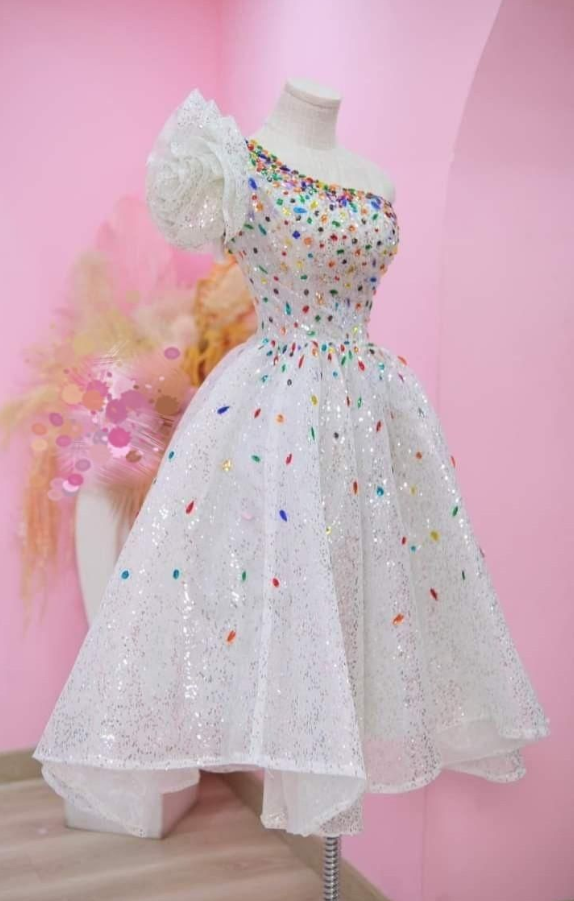 Colorful Flowy Tulle Prom Gown White Women's Maxi Evening Dress Birthday Dress RS2783