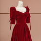 Red square neckline fitted long ball gown R8415