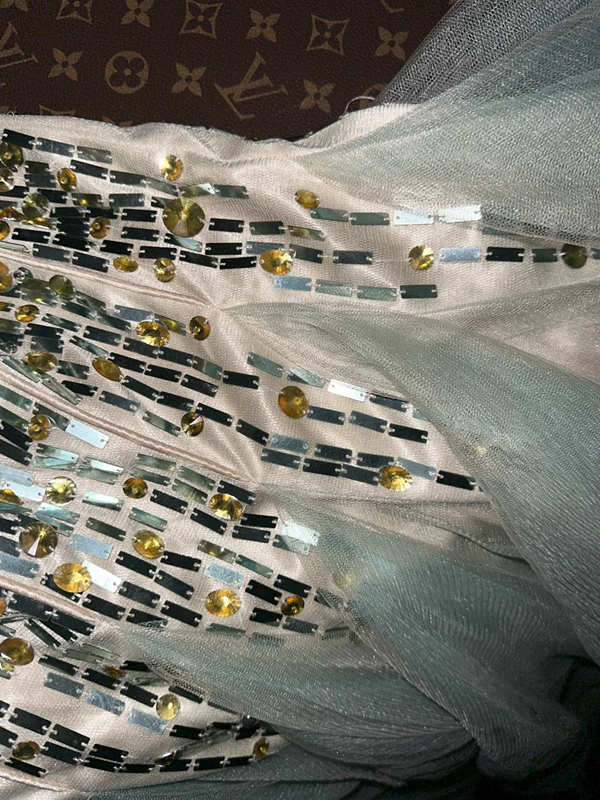 Light green strapless, fitted, elegant long ball gown R6909