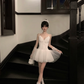White halter sweetheart neckline waist slim fit tutu skirt homecoming dress R5059