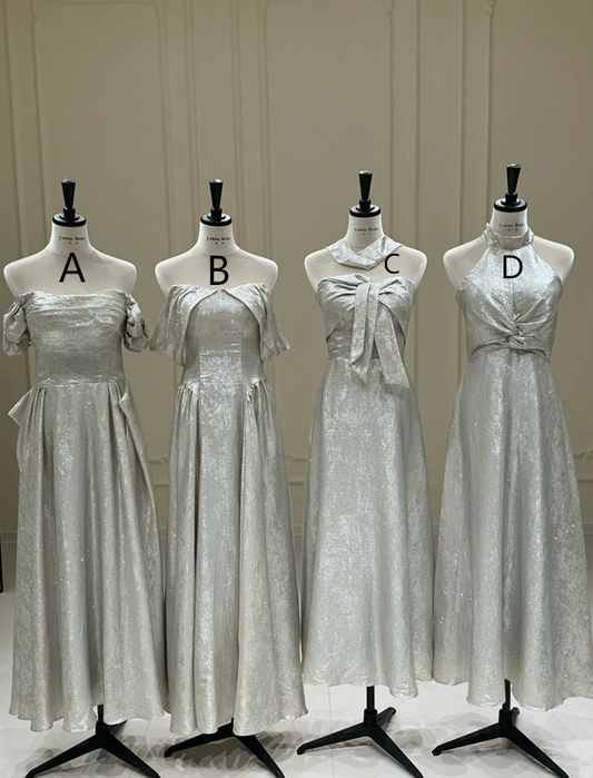 Silver waist-cinched, sexy and figure-flattering ball gown, bridesmaid dress R5951