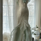 White fairy-like halter-neck fitted waist slim-fitting light green bodycon long ball gown R6550