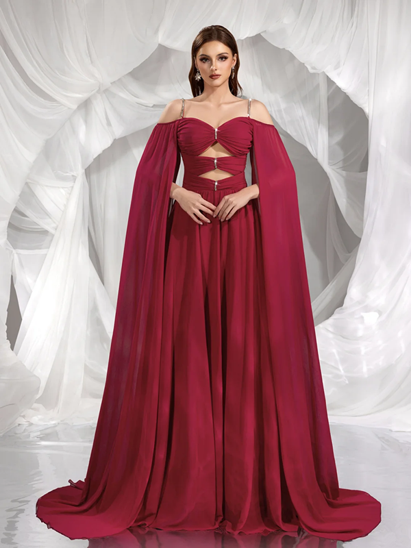 Red halter-neck fitted long sexy ball gown R8876
