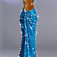 Brown Strapless Top with Blue Bodycon Skirt Ball Gown R7148