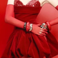 Red suspender tube top sequined fashion waist sexy bud skirt short skirt homecoming dress R4570