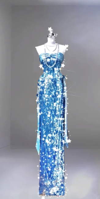 Blue Strapless Fitted-Waist Straight-Skirt Prom Dress R6510