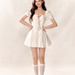 White Puff Sleeve Waist Lace Sexy A-Line Miniskirt Homecoming Dress R5280