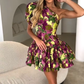 Retro floral one-shoulder slim waist A-line short skirt homecoming dress R5599