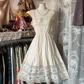 White tank top, camisole, fitted waist, A-line mini skirt, ball gown R6390